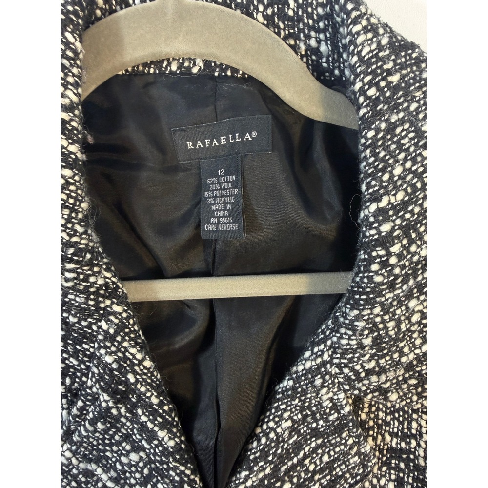 Rafaella Tweed Blazer Women Size 12 Black White Excellent Wool Blend Jacket - Picture 2 of 14